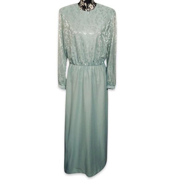 Vintage Anthony Richards Scoop Neck Floor Dress Long Sleeve Floral Women 16 Blue - Picture 2 of 9